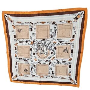 Vintage Simone Traffic Jam Scenic Car Silk Scarf Orange Brown Square 17x17